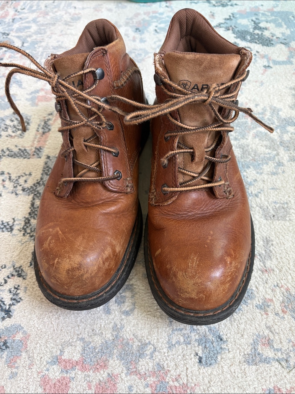 Ariat Tan/Brown Leather Lace-Up Work Boots size 8